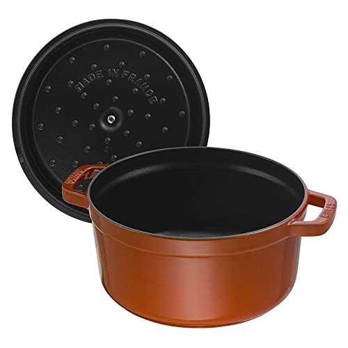 Image of STAUB Cast Iron Dutch Oven 2.75-qt Round Cocotte, Made in France, Serves 2-3, Burnt Orange