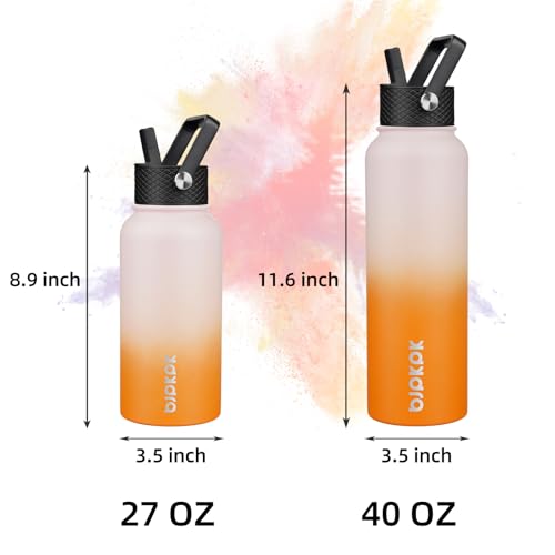 Image of BJPKPK Insulated Water Bottles with Straw Lid, 40oz Stainless Steel Water Bottles with 3 Lids, BPA Free Leakproof Thermo, Tumblers, Cups for Sports, Gym- Coral