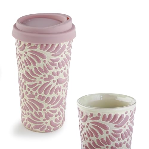Mug de cerámica Talavera con tapa de silicona 16 oz miniatura 1