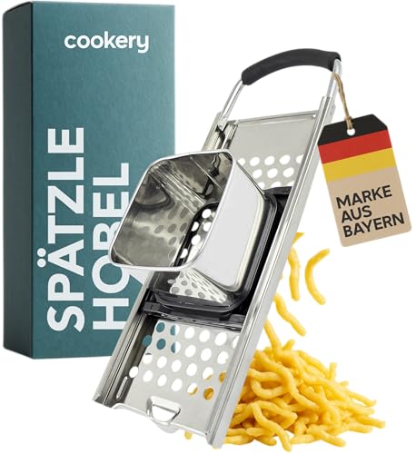 Cookery Spätzlehobel, Spätzlereibe, Spätzlepresse aus Edelstahl für alle Töpfe & lange dicke Spätzle Spätzlesieb Spätzlebrett Reibe Hobel