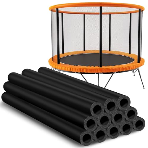 12Pcs Trampoline Pole Covers 1.1 inch Diameter Rubber Trampoline Pole Sleeves Replacement 35.4 Length Black Waterproof Materials Protective Tube for Outdoor Accessories Safety Protection