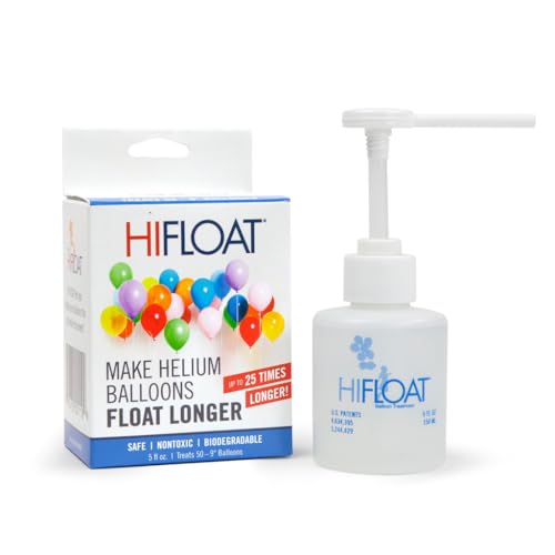 Hi-Float Company ULTRA HI-FLOAT Balloon Treatment with Pump 5 oz Extends Helium Float Time Up to 25x for Latex Balloons Professional Party & Event Decor Solution