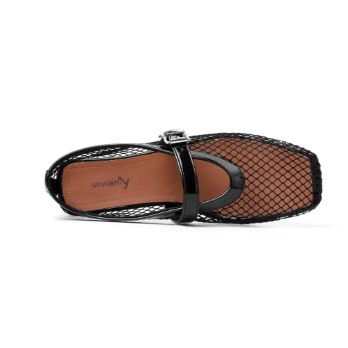 Image of vivianly Mesh Ballet Flats Shoes for Women Flats Comfortable Dressy Round Toe Mesh Flats Fishnet Mary Jane Flats for Events Party Leisure