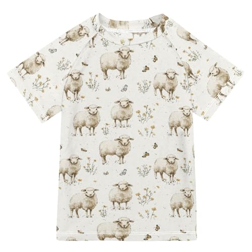 Matching Bathing Suits for Kids Short Sleeve Little Girls Swimsuits 7T Chic Sheep White