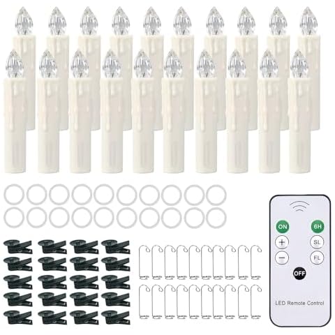RaceGT 20 Pcs Flameless Candles with Remote, Clip On Candle Lights for Christmas Tree with Timer, Battery Operated LED Window Candles, Taper Floating Candle Cover