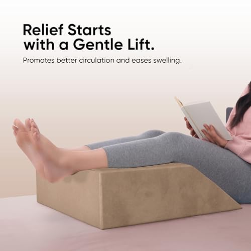 Image of Frido Leg Elevation Wedge Pillow for Edema, Varicose Veins, Fracture | High Resilience Foam Cushion for Leg, Knee & Thigh Support | Back Pain & Swelling Relief | Lightweight (Light Caramel)
