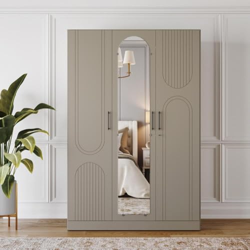 Image of Wakefit Wardrobe for Bedroom | 3 Yr Warranty | Cupboard for Bedroom, Almirah, Wooden Wardrobe, Comes with LED light, Storage Drawer, Mirror & Hanger, Density:680-750kg /m, Free Installation(Tyrian-CB)