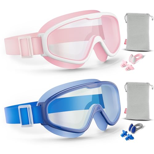 Aegend 2PCS Swim Goggles with Fabric Strap Kids Swimming Goggles Wide View No Leaking Pool Goggles for Kid Youth Adult