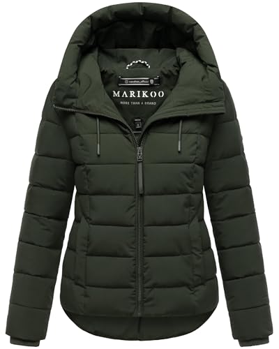 MARIKOO Damen Winterjacke warme Steppjacke mit Kapuze Tayenaa 16 Dark Olive Gr. M