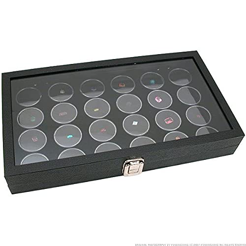 Findingking Glass Top Jewelry Display Case Box Black 24 Gem Jars #TOP1