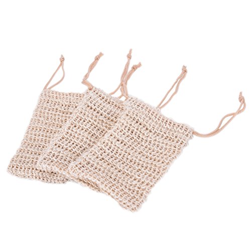 Bestim Inc 3Pcs Sisal Soap Bag, Shower Bath Exfoliating Natural Sisal Soap Saver Pouch Holder