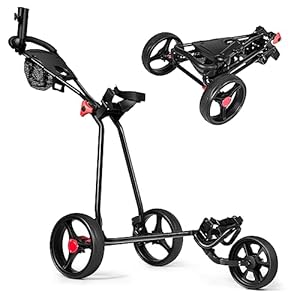 Tangkula Golf Push Cart, Lightweight Collapsible Golf Pull Cart, 3 Wheels Golf Trolley with Foot Brake Umbrella Holder & Cup Holder, Adjustable Handle and Storage Bag