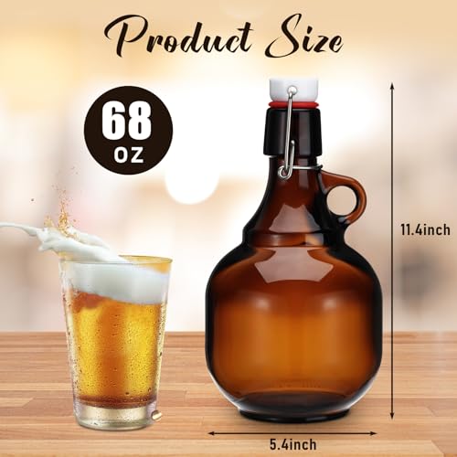 Dandat 4-Piece Amber Glass Beer Growlers with Lid (68 oz)