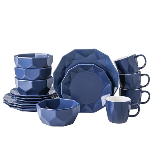Stone + Lain Jamie Porcelain 16-Piece Geometric Dinnerware Set, Blue