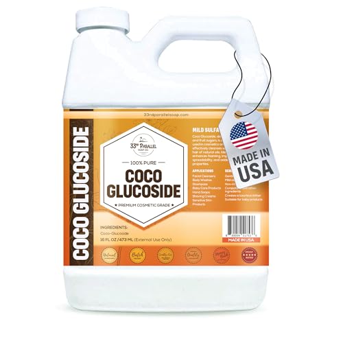 33rd Parallel | COCO GLUCOSIDE Surfactant (16 oz) | Natural Plant Derived | For DIY Cleansers Shampoos Conditioners Moisturizers Lotions Makeup Removers Baby Products | 16 Ounces
