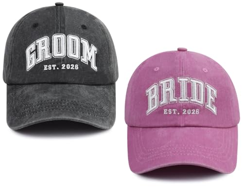 mukroiw 2026 Wedding Gifts for Women Men 2026 Bride Groom Hat Mr Mrs Gifts Baseball Cap Anniversary Honeymoon Decorations for New Wifey Hubby Couples Black Pink