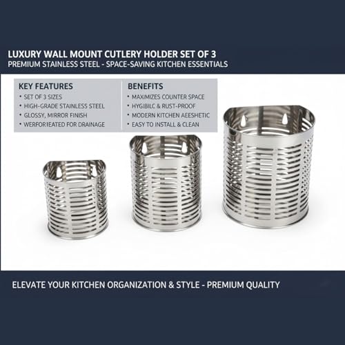 Image of FINALITY cutlery holder for kitchen accessories, Best use for spatula holder (Silver - Wall mount cutlery)
