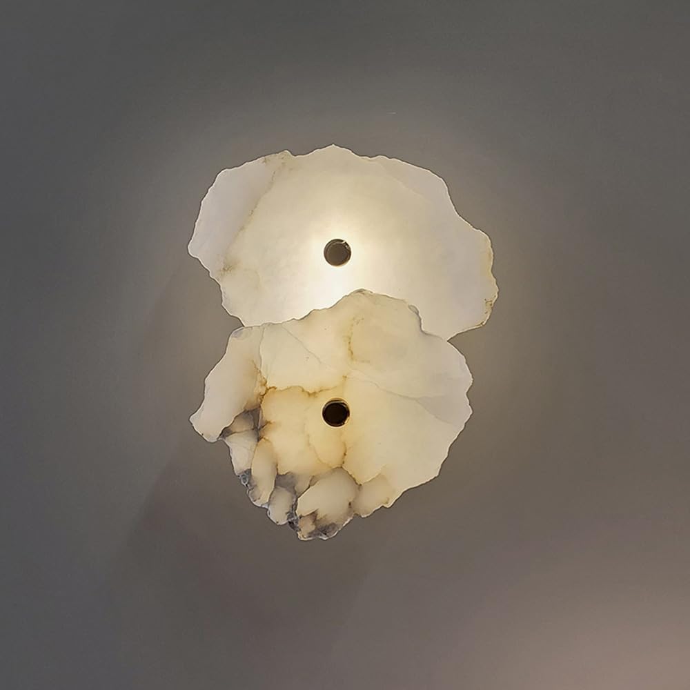 ASerZenith Marble Wall Sconce Natural Stone White Glass Wall Light Indoor Long Linear Bedside Wall Mounted Lamp,2 Light
