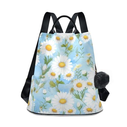 Sac à dos de voyage anti-vol marguerites blanches imperméable femme
