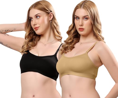 Image of London Hills Women's Cotton Sports Bra for Women Solid Bra Wireless & Non Padded Full Coverage Soft Hold Straps Super Combed Cotton Elastane Stretch Full Coverage Slip-On Active Bra