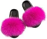LOKKRG Hausschuhe Damen Flache Schlappen mit Kunstfell Sandalen Weiche Pantoffel-Flipflops Pantoletten Sommer Flaumiger Slipper