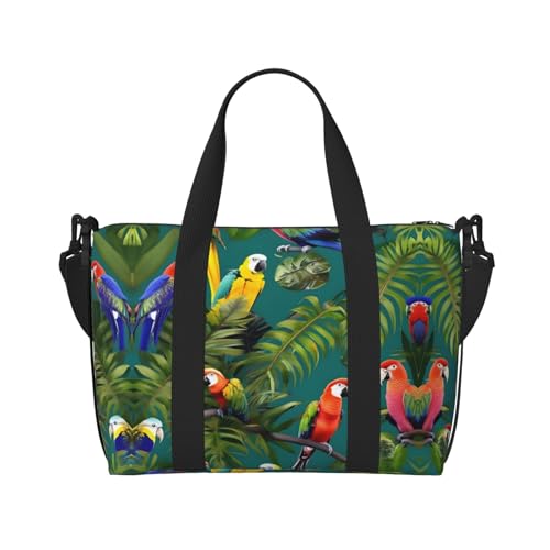 Tropical Plants And Parrots Women Travel Duffel Bag, Large Weekender Carry-On Tote, Gym Workout Bag,Mommy Hospital Bag