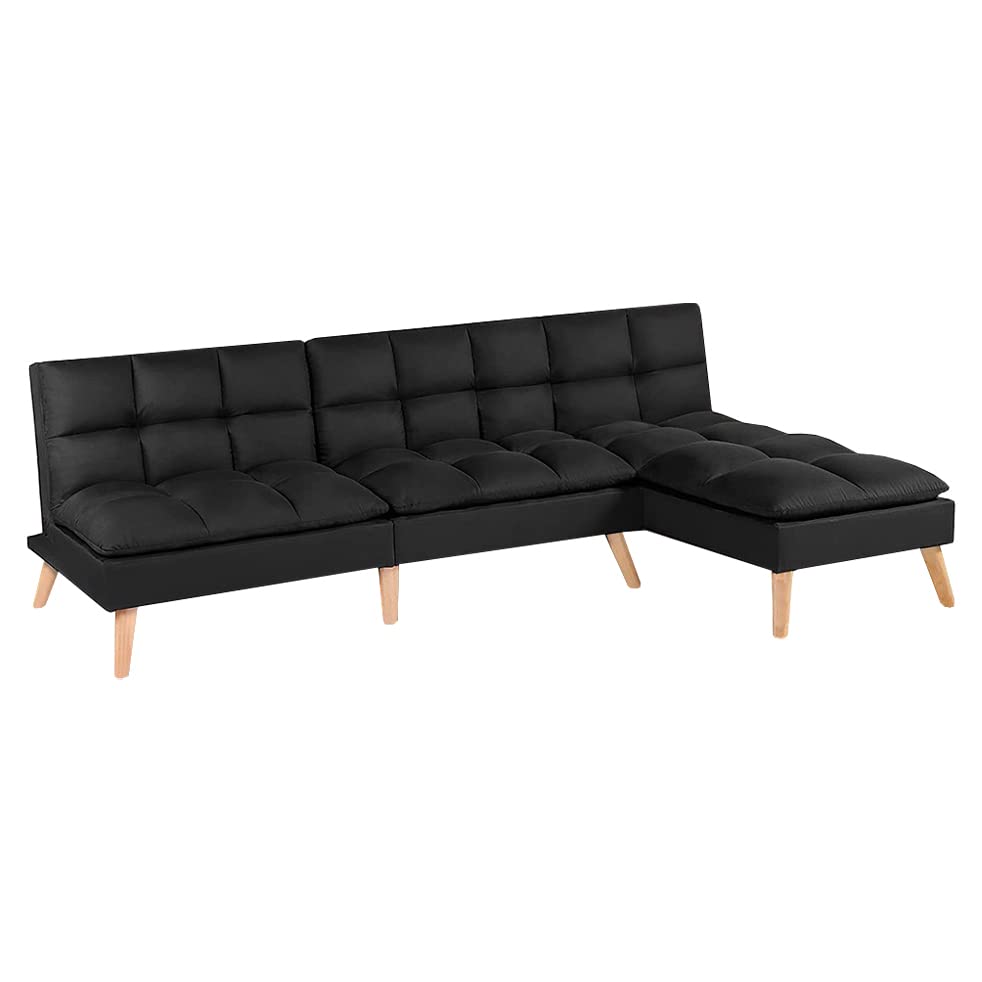 Meubletmoi Banquette Convertible avec Angle réversible et modulable en Tissu capitonné Noir - Style Scandivane - Kurt