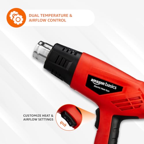 Image of Amazon Basics 2000W Heat Gun | Dual Temperature & Airflow Control | ABS Body | Heavy-Duty Hot Air Gun for Paint Removal, Plastic Welding & Shrinking | Red