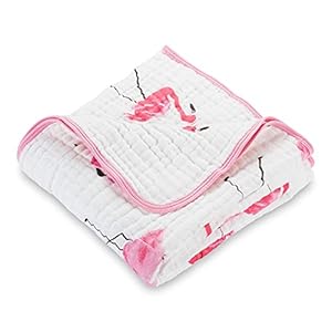 LollyBanks Muslin Quilts |100% Cotton Nursery & Crib Blankets for Girls| Super Soft and Lightweight | Large Size 47″ x 47″ for Baby Toddler Children and Kids | Flamingo Print