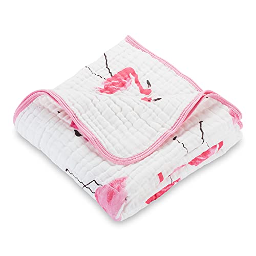LollyBanks Muslin Quilts |100% Cotton Nursery & Crib Blankets for Girls| Super Soft and Lightweight | Large Size 47″ x 47″ for Baby Toddler Children and Kids | Flamingo Print