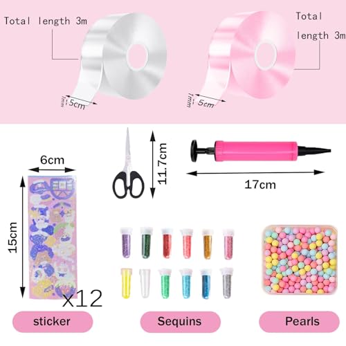 Nano Tape,28 Stück Nano Tape Bubbles Set für Kinder Doppelseitiges Klebeband DIY Craft mit Pailletten Aufkleber Dekorieren & Spielen für Jungen und Mädchen,Party Favours Gifts(Transparente+Rosa)