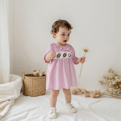 Toddler Girl Football Outfit Embroidered Puff Long Sleeve A Line Dress Cute Fall Game Day Dresses Clothes3