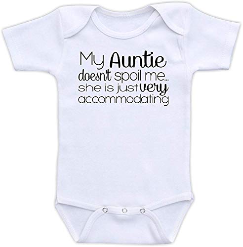 Image of Yeavomeny My Auntie Doesn't Spoil Me Just Very Accommodating Baby Bodysuit Short Sleeve Jumpsuit White