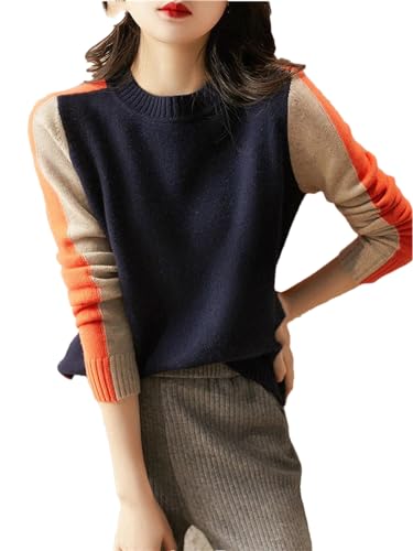 Women's Contrast Color Knitted Sweater Long Sleeve Cardigan Casual Short Sweater