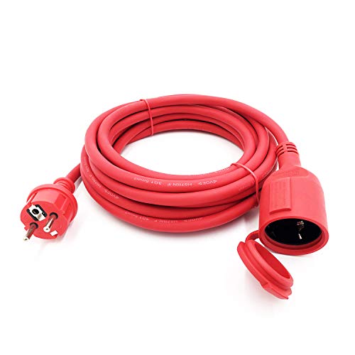 Schuko Verlängerungskabel Gummi Kabel für den Rasenmäher/Innenbereich/Außenbereich IP44 H07RN-F 3G 1,5mm² (15M, Rot)