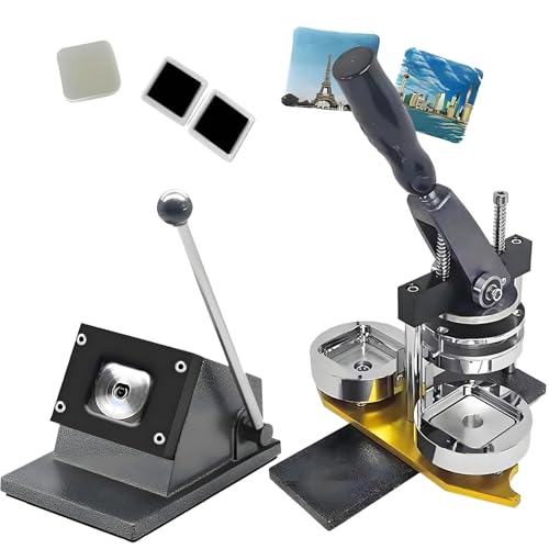 Kit para Hacer imanes fotográficos de 5 x 5 cm,máquina para Hacer Pegatinas para refrigerador,con Cortador de Papel.CREA imanes e Insignias Personalizados fácilmente. Incluye 100 Hojas magnéticas