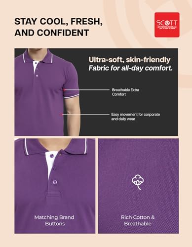Image of Scott International Cotton Polo T Shirt | Collar Tshirts | Half Sleeves Plain T Shirt | T-Shirt |Tshirt for Men Stylish | Men's Tshirt