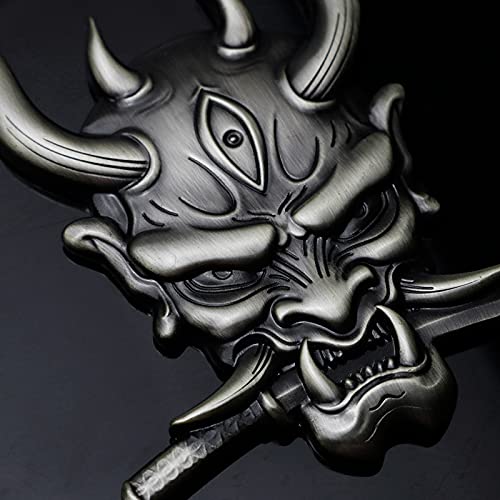 Image of Ghost Devil Oni Samurai Warrior with Fangs and Blade Metal 3D Emblem Badge with Pre-Adhesive for Car Motorcycle Spider ATV Fun Zen Bushido JDM