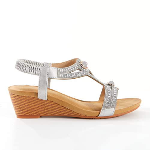 Image of FRALOSHA Wedge Sandals for Women Dressy Summer Rhinestone Glitter Open Toe Casual wedge heels Sandal Comfy Cute Beach Shoes
