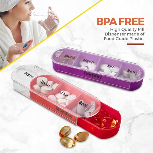 Image of ZELKEY weekly pill organizer 4 times a day, portable travel pill box 7 day with large compartments moisture-proof pill case for vitamin, Medicine, pills (Medicine Organizer Box) (BLACK)