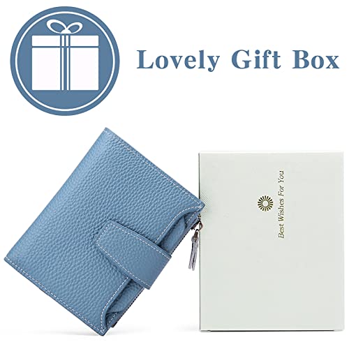 Image of GOIACII RFID Secure Wallet for Women Small Card Holder Leather Blue | Trifold Billfold, Vegan Leather, Compact Size, 4 ID Windows, 12 Card Slots, 1 Zipper Coin Pocket, Minimalist