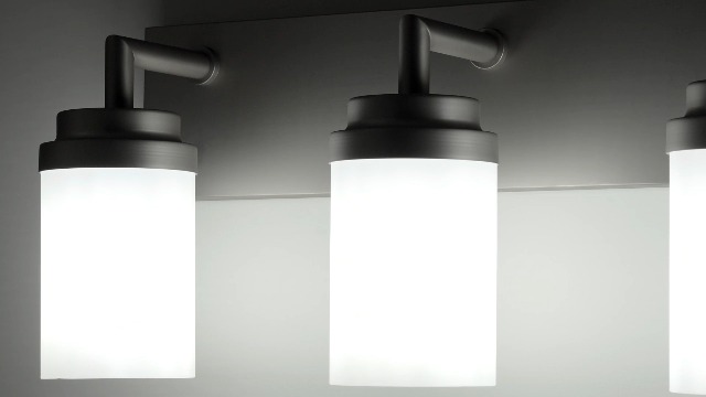 Image of Bathroom Light Fixtures, Brushed Nickel Bathroom Lighting Fixtures Over Mirror, Modern Vanity Light with White Glass Shade, Restroom Lighting Fixtures, 4-Light 30-inch