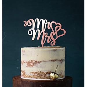 Cake Topper, Mr & Mrs, kleurkeuze – Taartsteker, taartfiguur acryl, taartstandaard etagère bruiloft bruidstaart taarttopper (roségoud (gespiegeld eenzijdig))