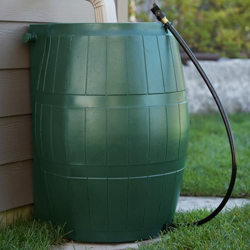 Image of FCMP Outdoor Raincatcher, Flat-Back Rain Barrel with Spigots, 50 Gallon, Green