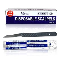MedHelp Scalpel 14R Dermaplaning Blades with Plastic Handle, High Carbon Steel Dermablade Blades. Individually Wrapped 14R Blade, Sterile - Box of 10