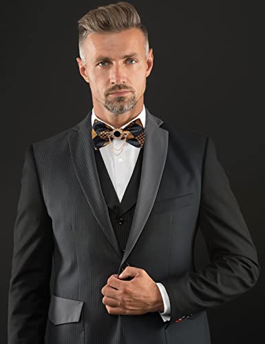Image of DiBanGu Silk Woven Bowtie Mens Self Bow Tie Set with Lapel Pin
