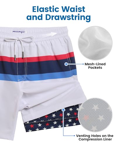 Image of maamgic Mens Swim Trunks with Compression Liner 7 Inch Inseam Mens Bathing Suit Quick Dry Swimming Trunks Swimsuit