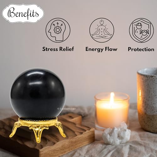 Image of Certified Shungite Crystal Ball for Meditation - Premium Crystal Vastu Items for Home and Feng Shui Items for Good Luck - Ideal for Pooja Supplies and Spiritual Practices (1.5 inch Inch)