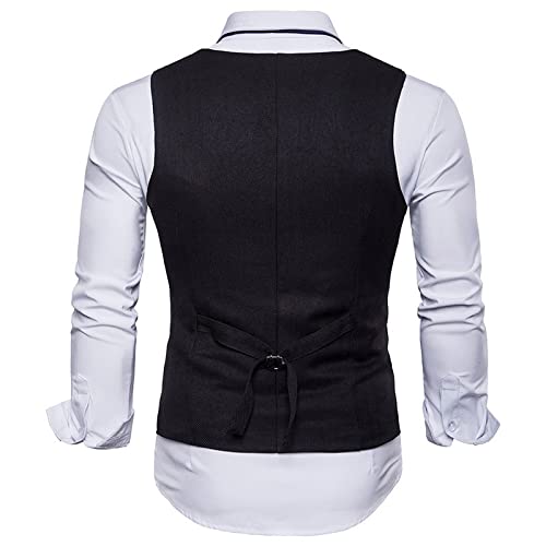SHACE Men's Business Suit Vest - Men Tweed Double Breasted U Neck Suit Vest Autumn Sleeveless Formal Business Party Waistcoat Plus Size,Black,XL3