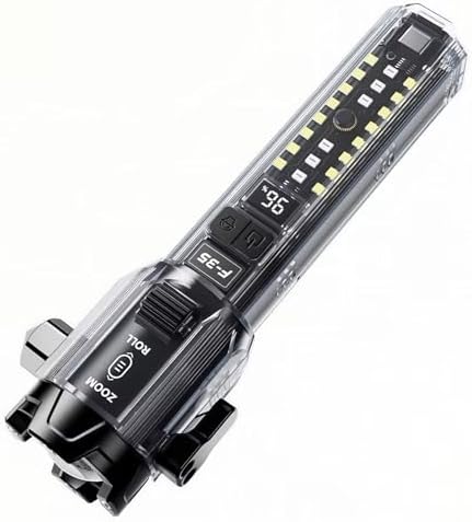 Rechargeable Tactical Flashlight with Power Bank, Window Breaker & Seatbelt Cutter | 4-in-1 Zoomable LED Flash Light, 130dB SOS Alarm | Escape Tool for Emergency, Outdoor, Camping & Safety